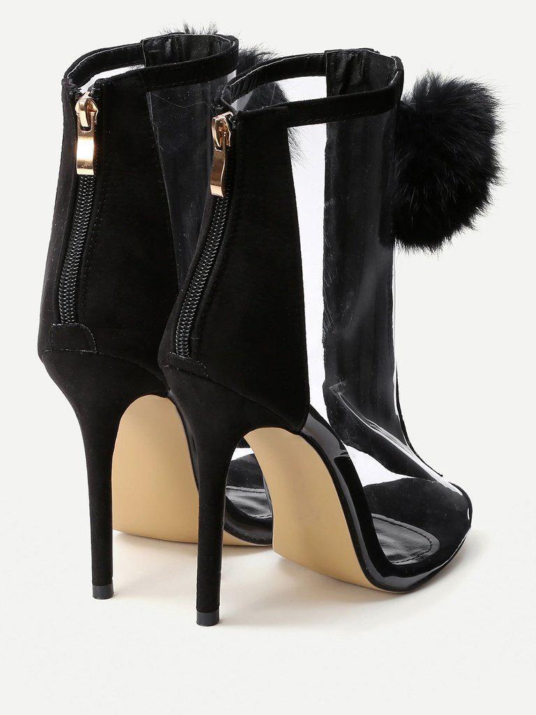 Pom Pom Front Zipper Design Stiletto Heels-shoes-Des Mess