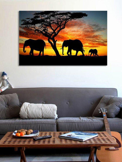 Sunset & Elephant Print Cloth Art-others-Des Mess