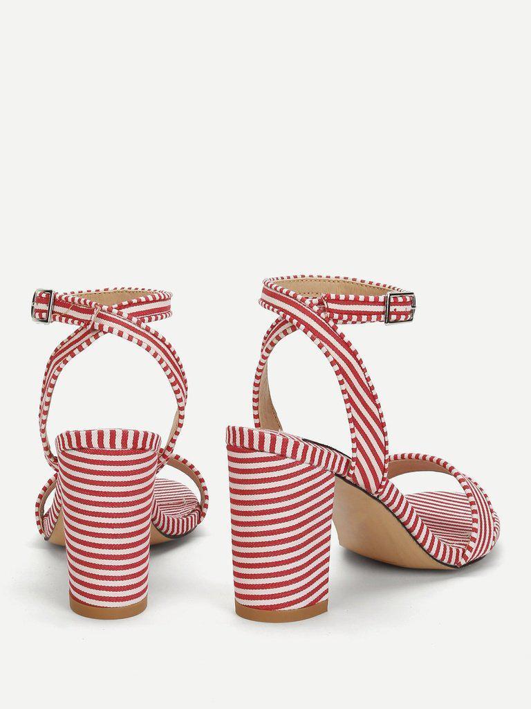 Striped Design Two Part Block Heeled Sandals-shoes-Des Mess