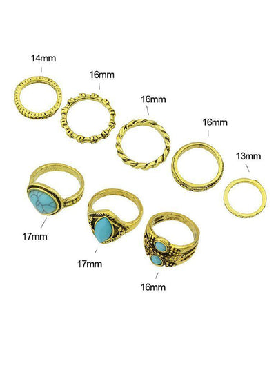 Turquoise Ring Set 8-Pieces Set-jewelry-Des Mess