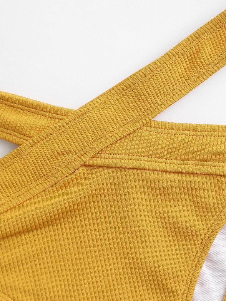 Crisscross Solid Ribbed Knit Bikini Set-swimwear-Des Mess