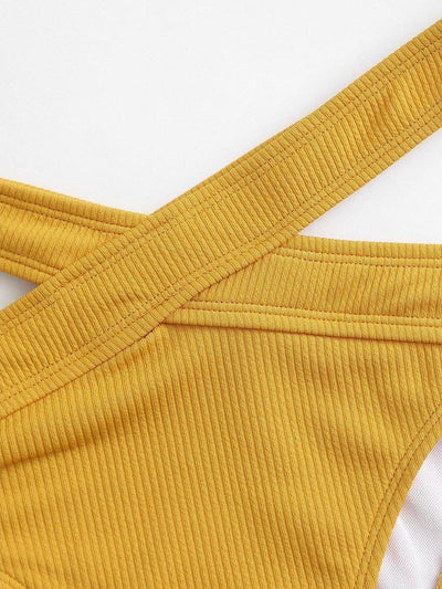 Crisscross Solid Ribbed Knit Bikini Set-swimwear-Des Mess