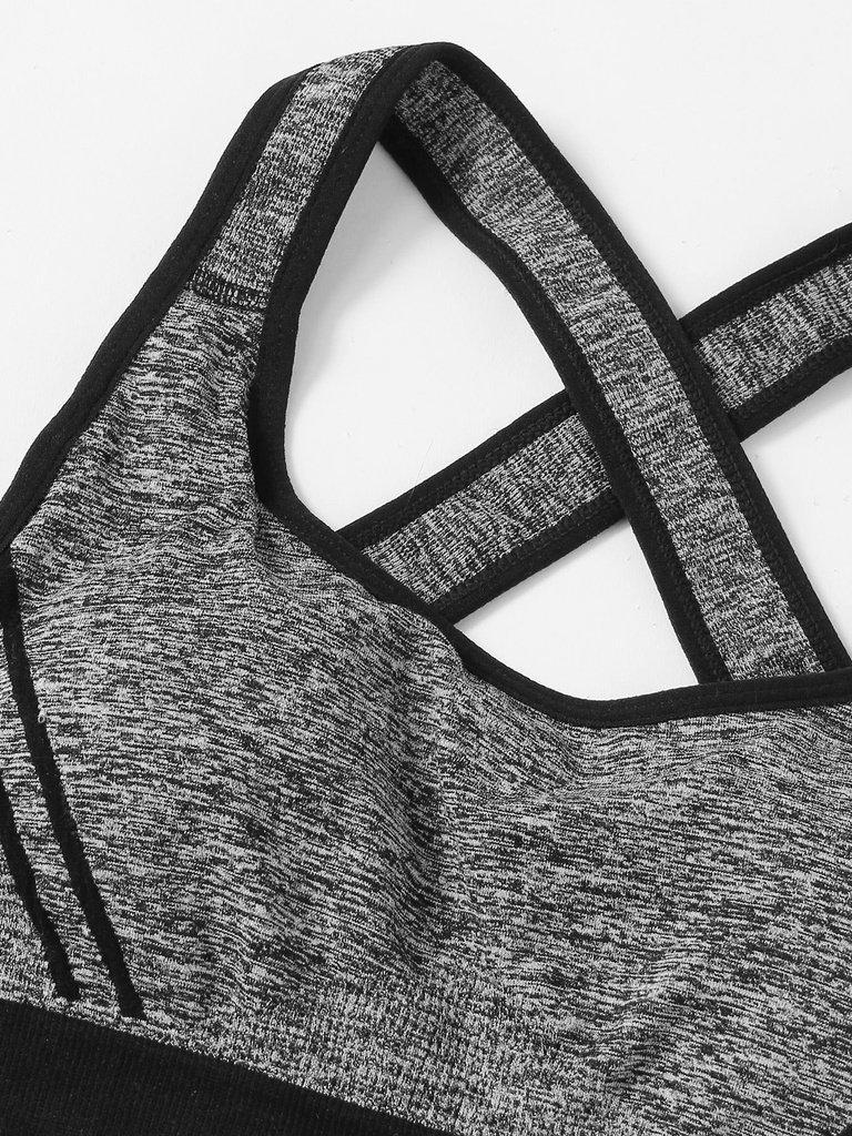 Criss Cross Back Contrast Piping Sports Bra-sportswear-Des Mess