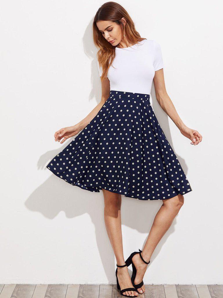 Hidden Pocket Detail Polka Dot Circle Skirt-bottom-Des Mess