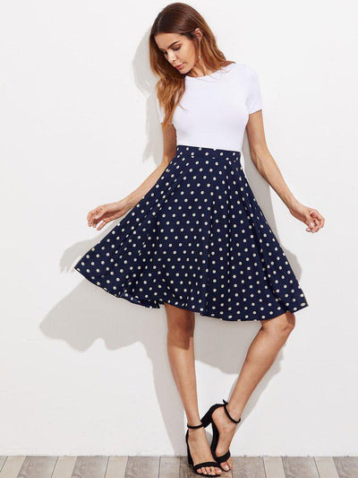 Hidden Pocket Detail Polka Dot Circle Skirt-bottom-Des Mess