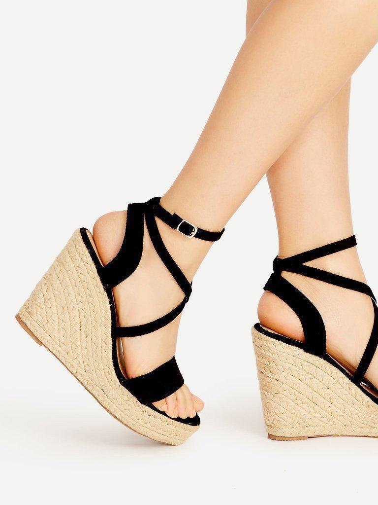 Cross Strap Espadrille Wedges-shoes-Des Mess