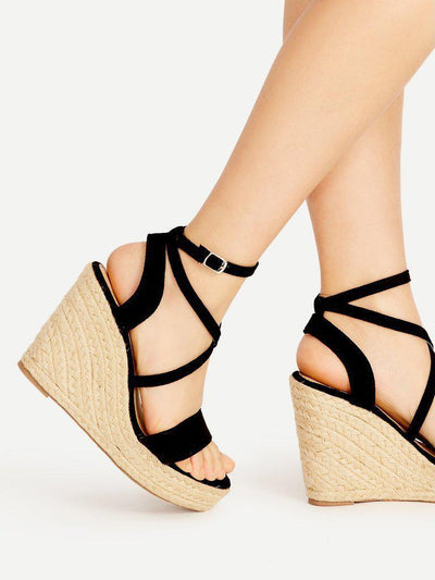 Cross Strap Espadrille Wedges-shoes-Des Mess