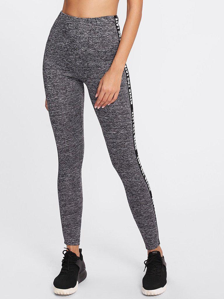 Letter Print Side Marled Knit Leggings-bottom-Des Mess