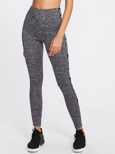 Letter Print Side Marled Knit Leggings-bottom-Des Mess