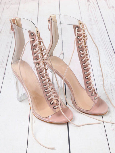 Lace Up Zipper Back Transparent Heels-shoes-Des Mess