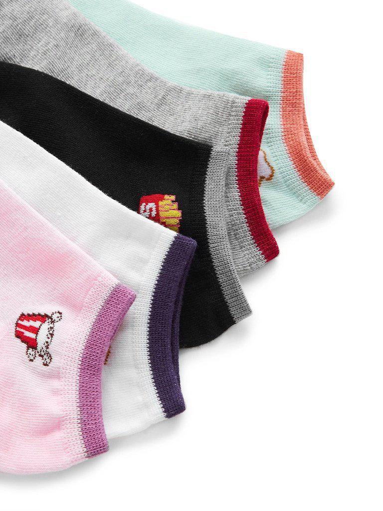 Contrast Cuff Below Ankle Socks 5 Pairs-accessories-Des Mess