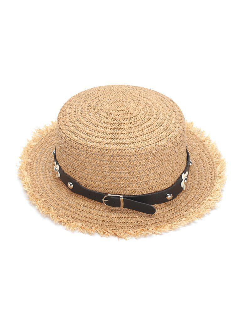 Flower Decorated PU Band Straw Hat-accessories-Des Mess