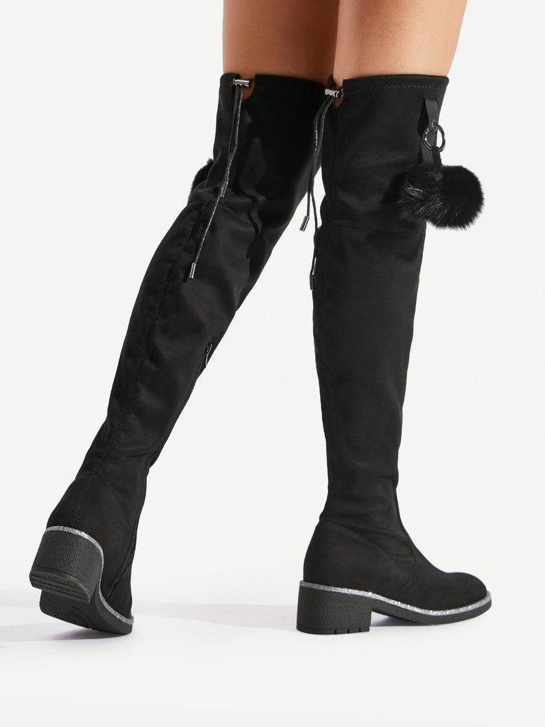 Pom Pom Decorated Over The Knee Boots-shoes-Des Mess