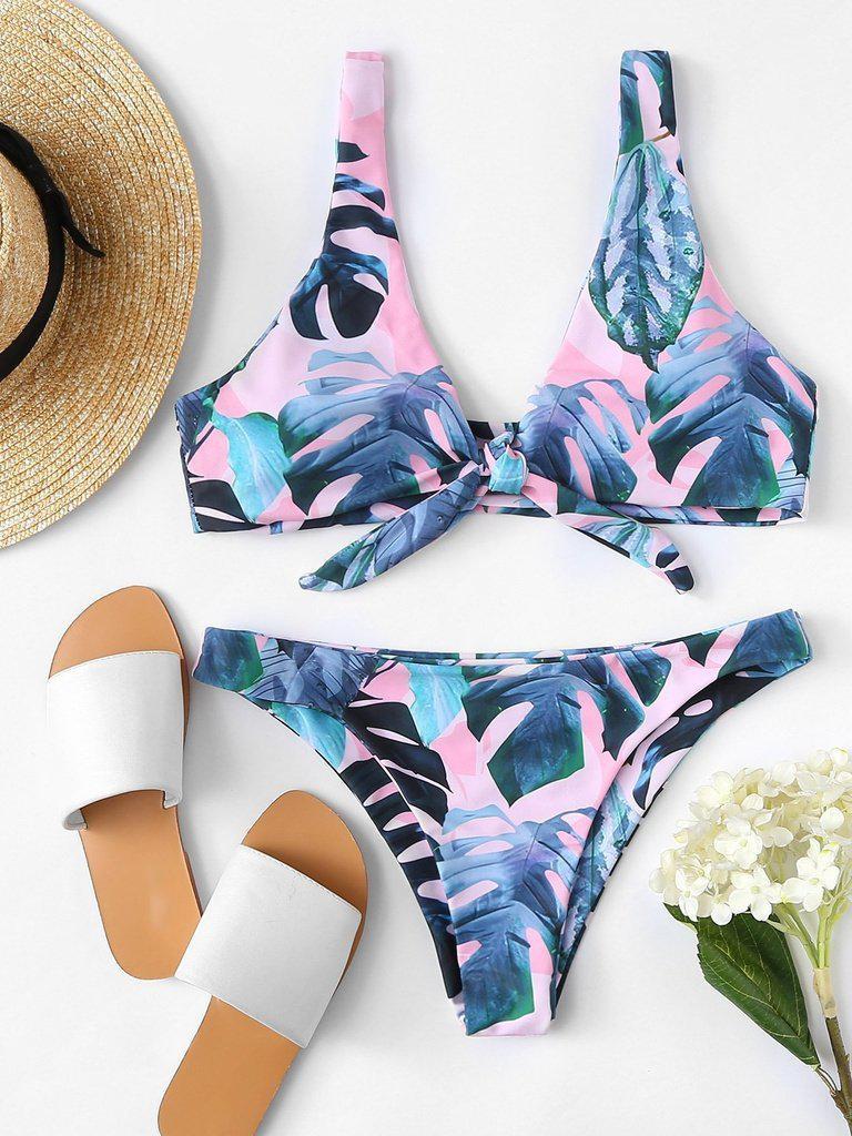 Knot Front Tropical Bikini Set--Des Mess