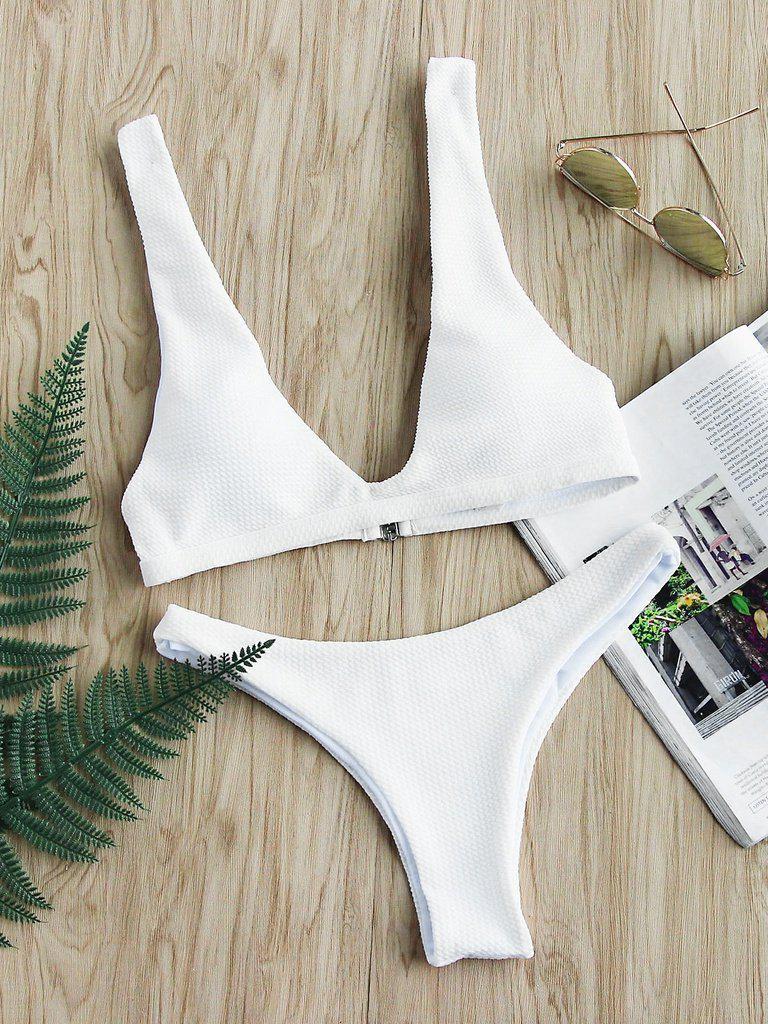 Textured Design Plunge Neck Bikini Set-swimwear-Des Mess