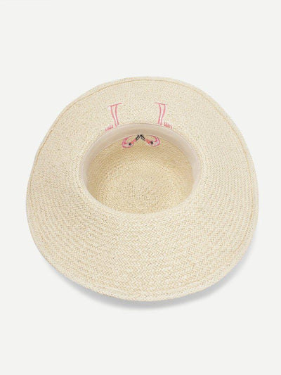 Flamingos Decorated Straw Hat-accessories-Des Mess