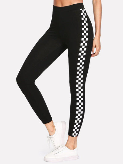 Checkered Sideseam Stretch Leggings-bottom-Des Mess