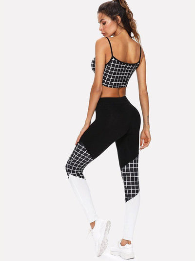 Grid Sports Bra & Cut And Sew Leggings Set-sportswear-Des Mess