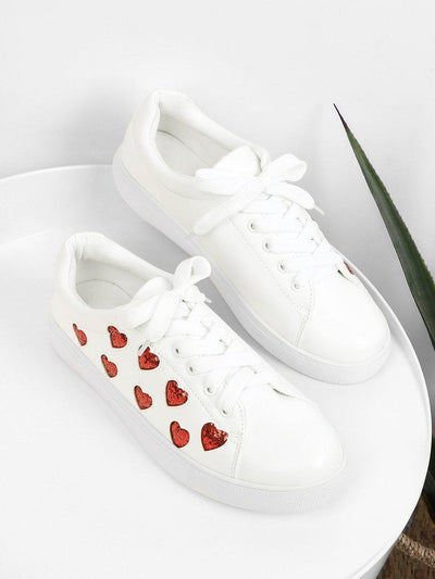 Heart Pattern Lace Up Sneakers-shoes-Des Mess