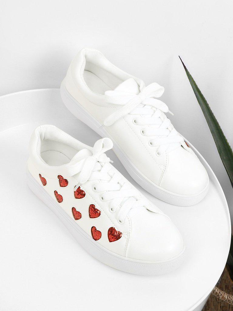 Heart Pattern Lace Up Sneakers-shoes-Des Mess