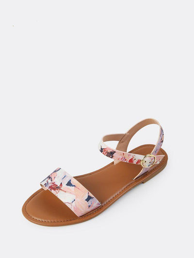 Single Band Floral Print Sandals BLUSH MULTI-shoes-Des Mess