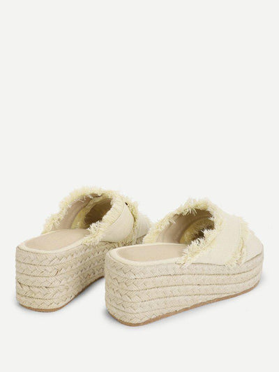 Raw Trim Criss Cross Flatform Sandals-shoes-Des Mess