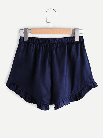 Frill Trim Cami And Shorts Pajama Set-loungewear-Des Mess