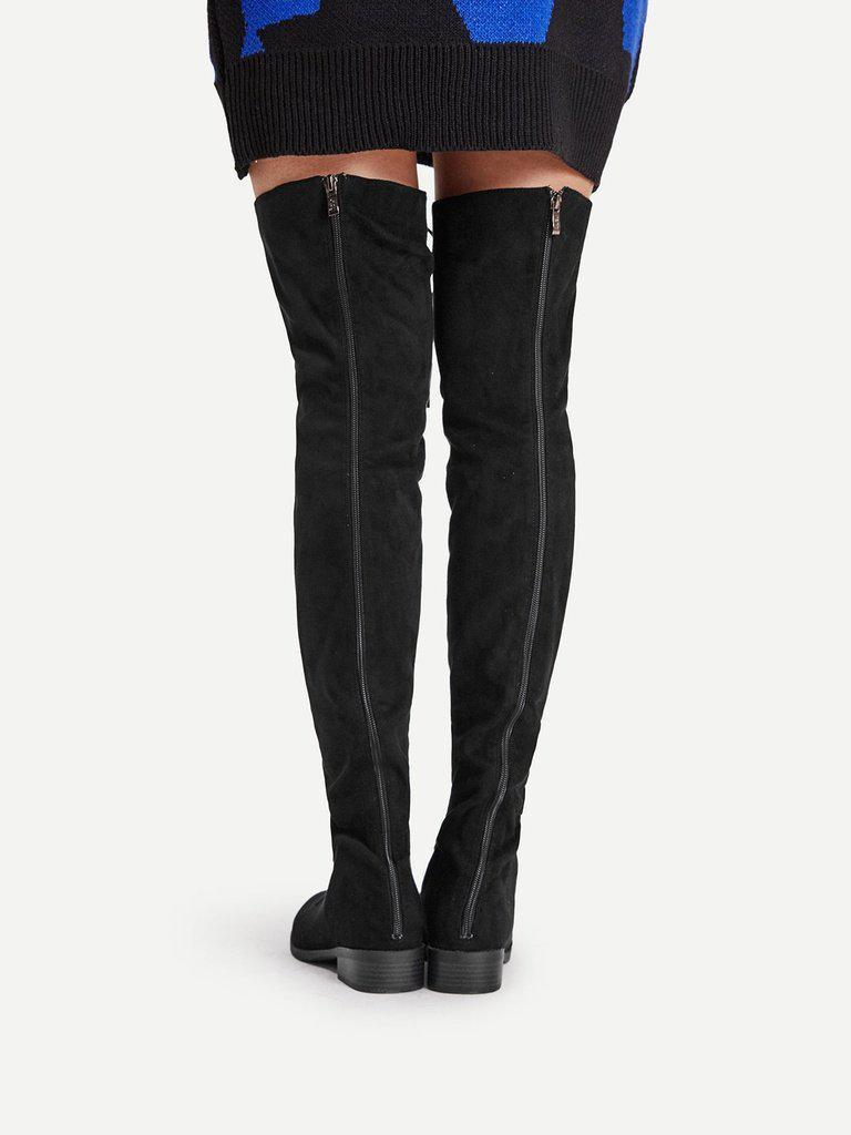Lace Up Front Over Knee Suede Boots-shoes-Des Mess