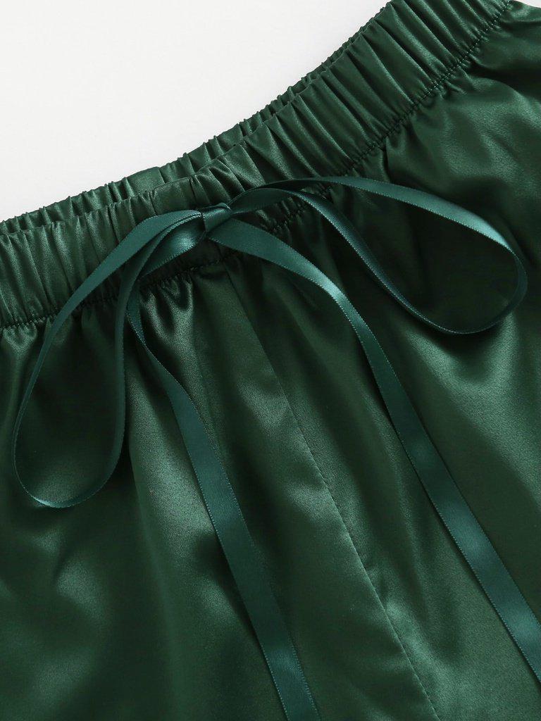 Lace Trim Satin Cami And Shorts Pajama Set-loungewear-Des Mess