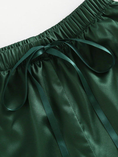Lace Trim Satin Cami And Shorts Pajama Set-loungewear-Des Mess