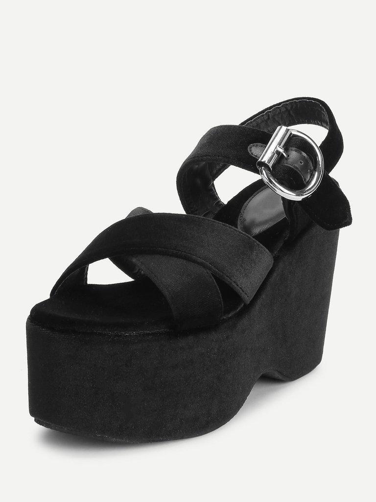Criss Cross Velvet Platform Wedges-shoes-Des Mess