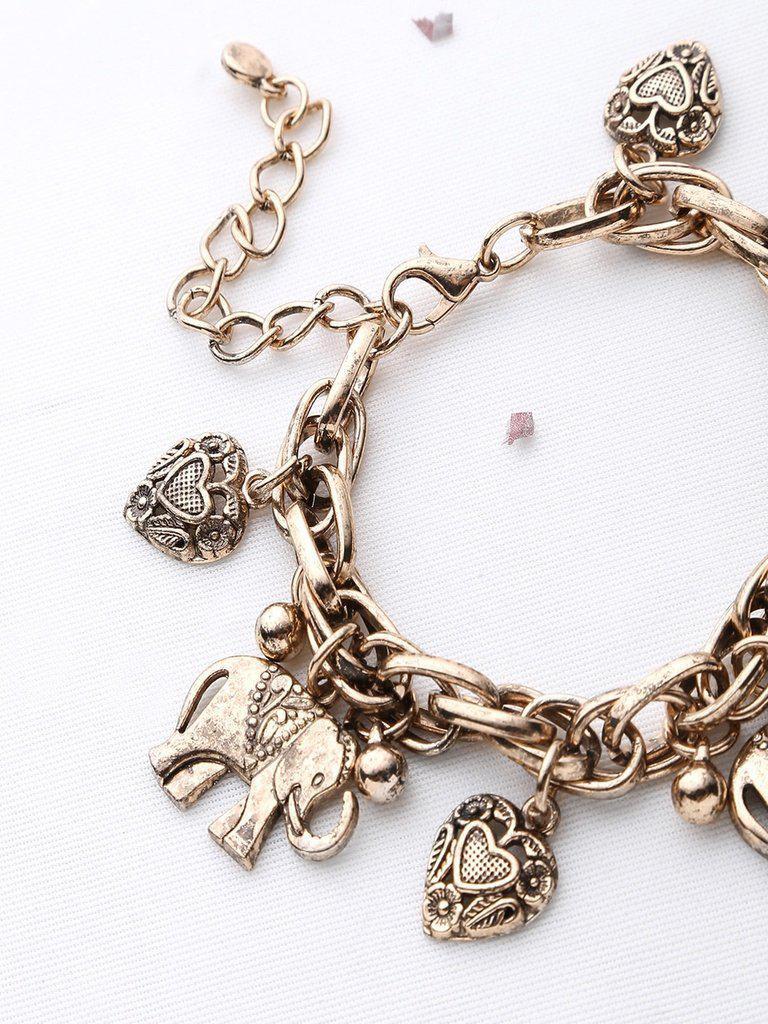 Elephant And Heart Shaped Charm Bracelet-jewelry-Des Mess