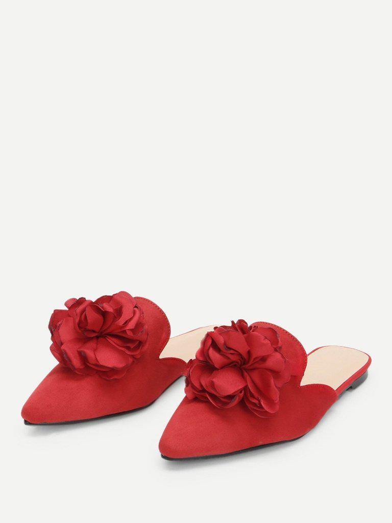 Flower Applique Flat Mules-shoes-Des Mess