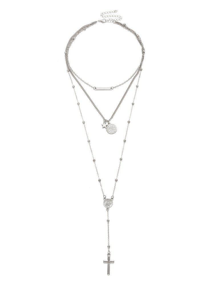 Cross & Bar Pendant Layered Necklace-jewelry-Des Mess