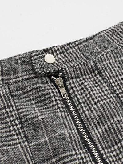 Zip Front Dual Pocket Plaid Skirt-bottom-Des Mess