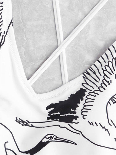 Criss Cross Crane Print Swimsuit-swimwear-Des Mess
