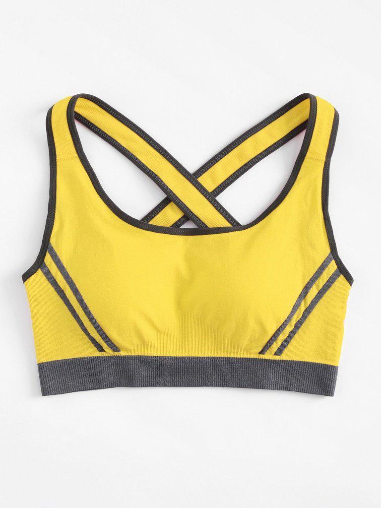Criss Cross Contrast Piping Sports Bra-sportswear-Des Mess