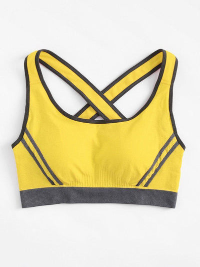 Criss Cross Contrast Piping Sports Bra-sportswear-Des Mess