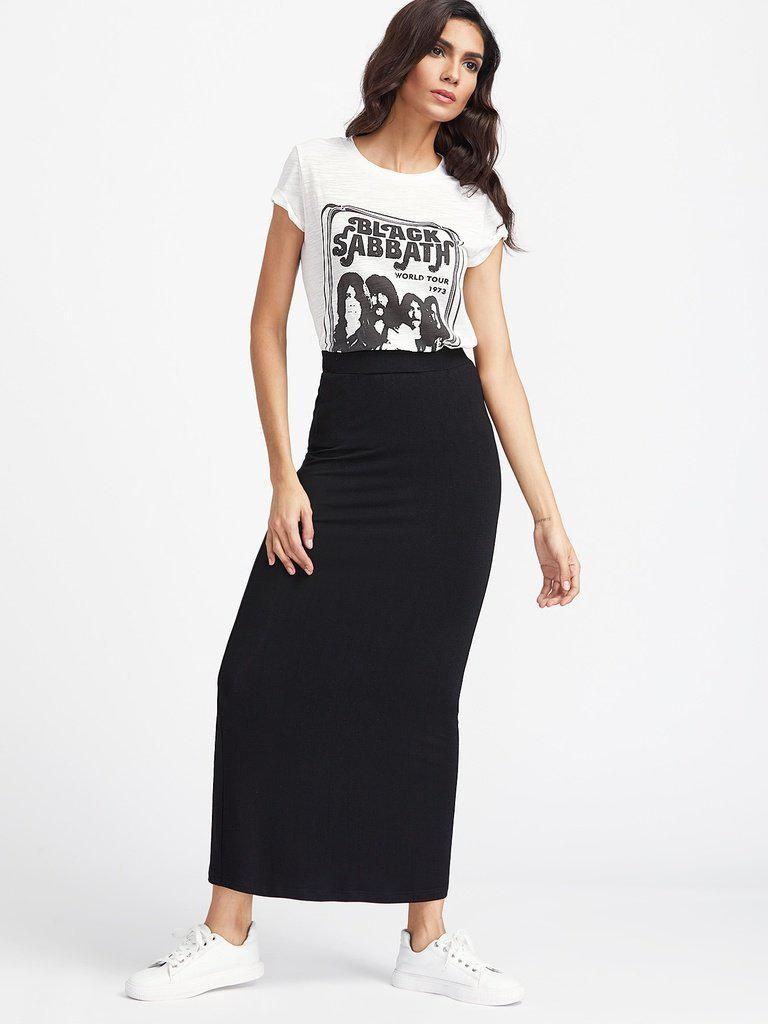 Elastic Waist Longline Jersey Skirt-bottom-Des Mess