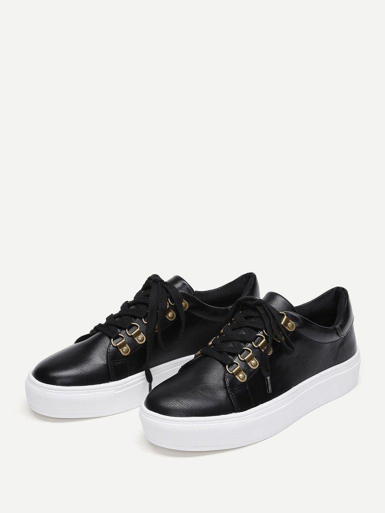 Lace Up Flatform PU Sneakers-sportswear-Des Mess