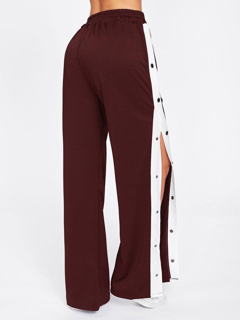 Tape Button Side Wide Leg Pants-bottom-Des Mess