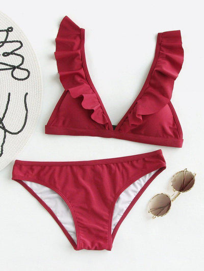 Ruffle Detail Adjustable Strap Bikini Set-swimwear-Des Mess
