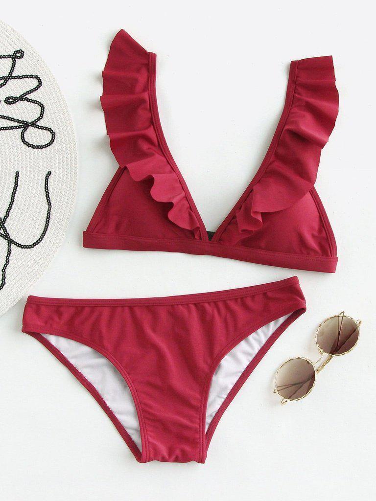 Ruffle Detail Adjustable Strap Bikini Set-swimwear-Des Mess