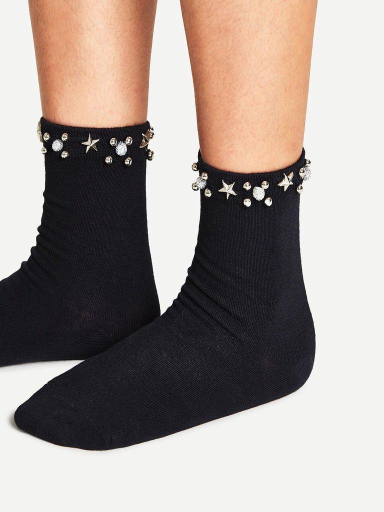 Metal Star Detail Ankle Socks-accessories-Des Mess