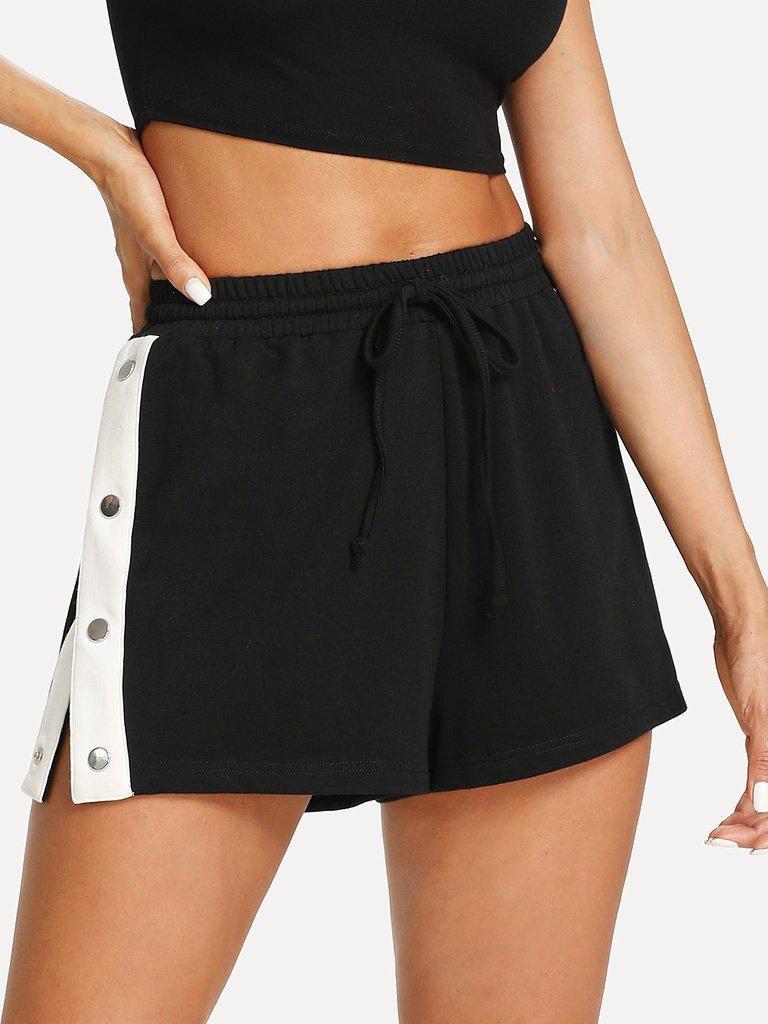 Buttoned Contrast Side Drawstring Shorts-bottom-Des Mess