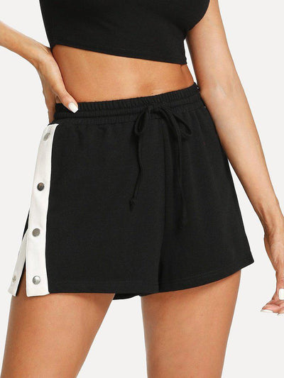 Buttoned Contrast Side Drawstring Shorts-bottom-Des Mess
