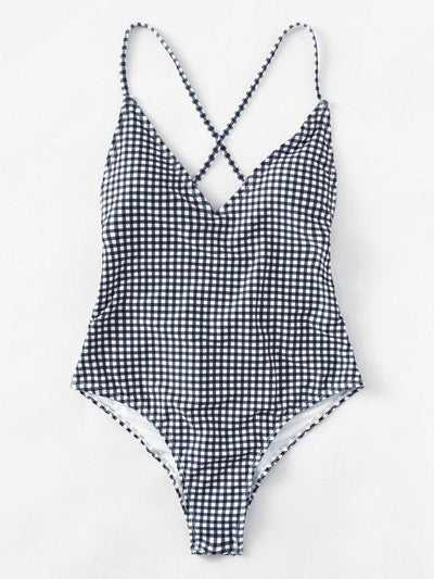 Cross Back Gingham Swimsuit-swimwear-Des Mess