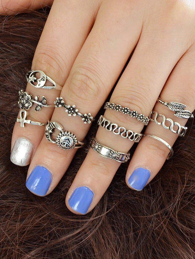 11Pcs/Set Flower Leaf Sun Jewelry Ring-jewelry-Des Mess