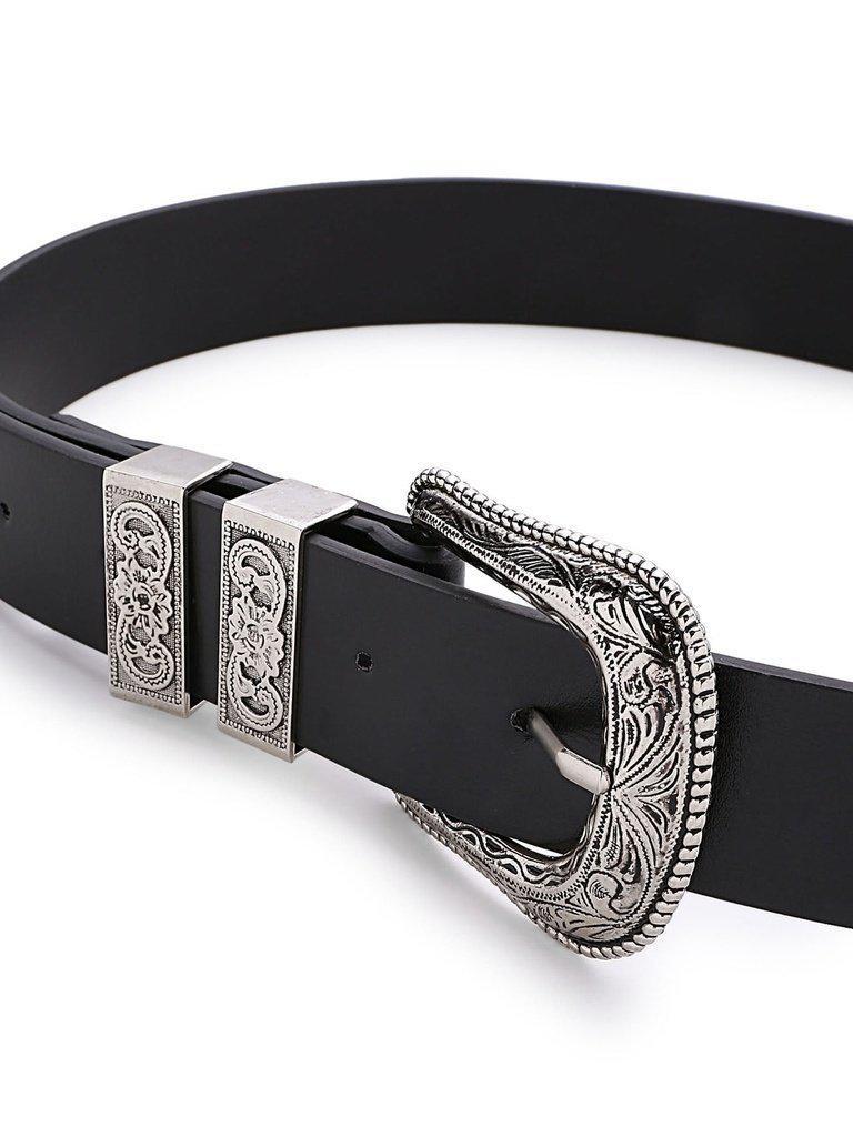 Contrast Buckle Faux Leather Western Belt-accessories-Des Mess
