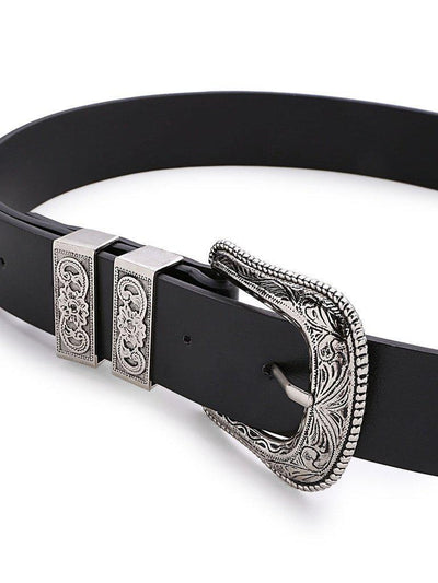 Contrast Buckle Faux Leather Western Belt-accessories-Des Mess